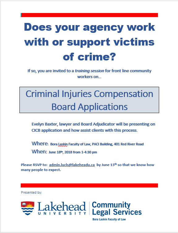 Criminal Injuries Compensation Board Training Lakehead University